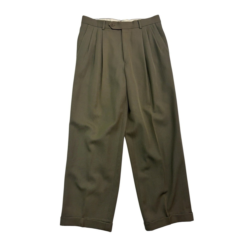 vtg Givenchy 32x28 Olive Green Dress Suit Pants Pleated High Waisted Relaxed USA